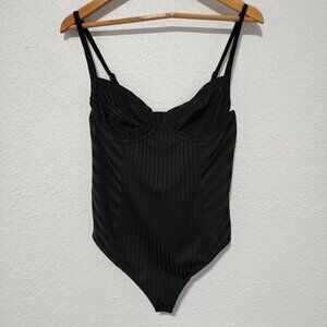 Allsaints Bodysuit Black Striped Bustier Size 6 Underwired Corset Minimalist